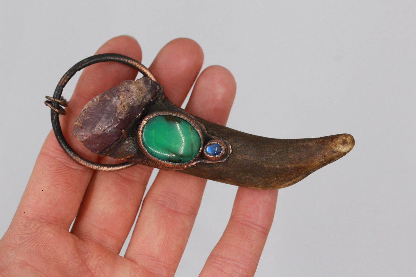 Amethyst & Chrysoprase Deer Antler Necklace