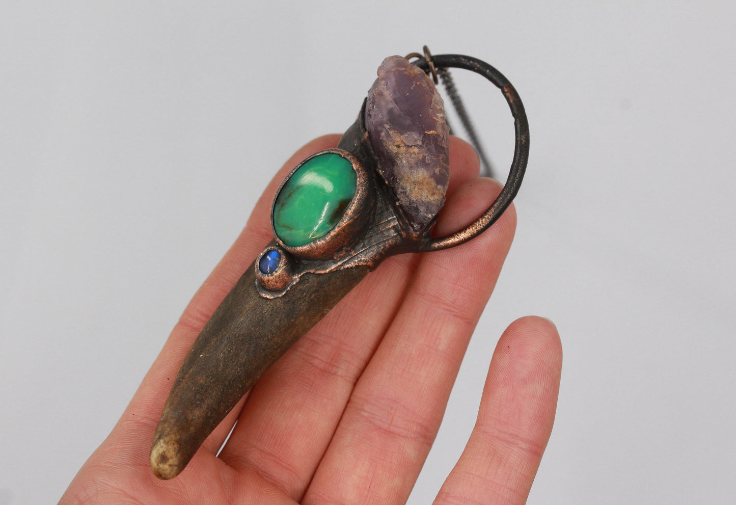 Amethyst & Chrysoprase Deer Antler Necklace