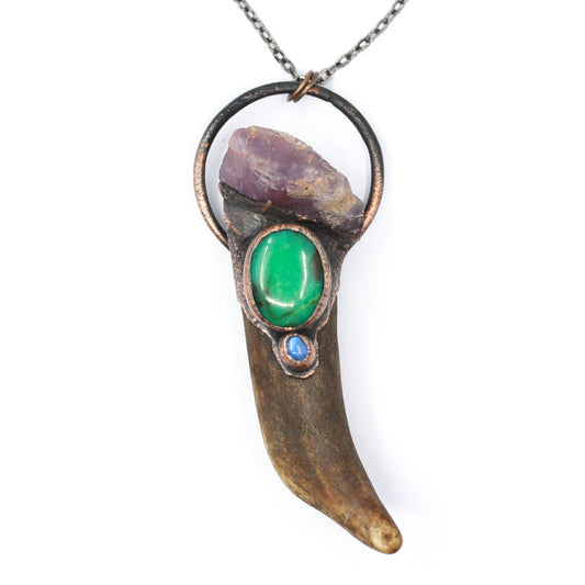 Amethyst & Chrysoprase Deer Antler Necklace