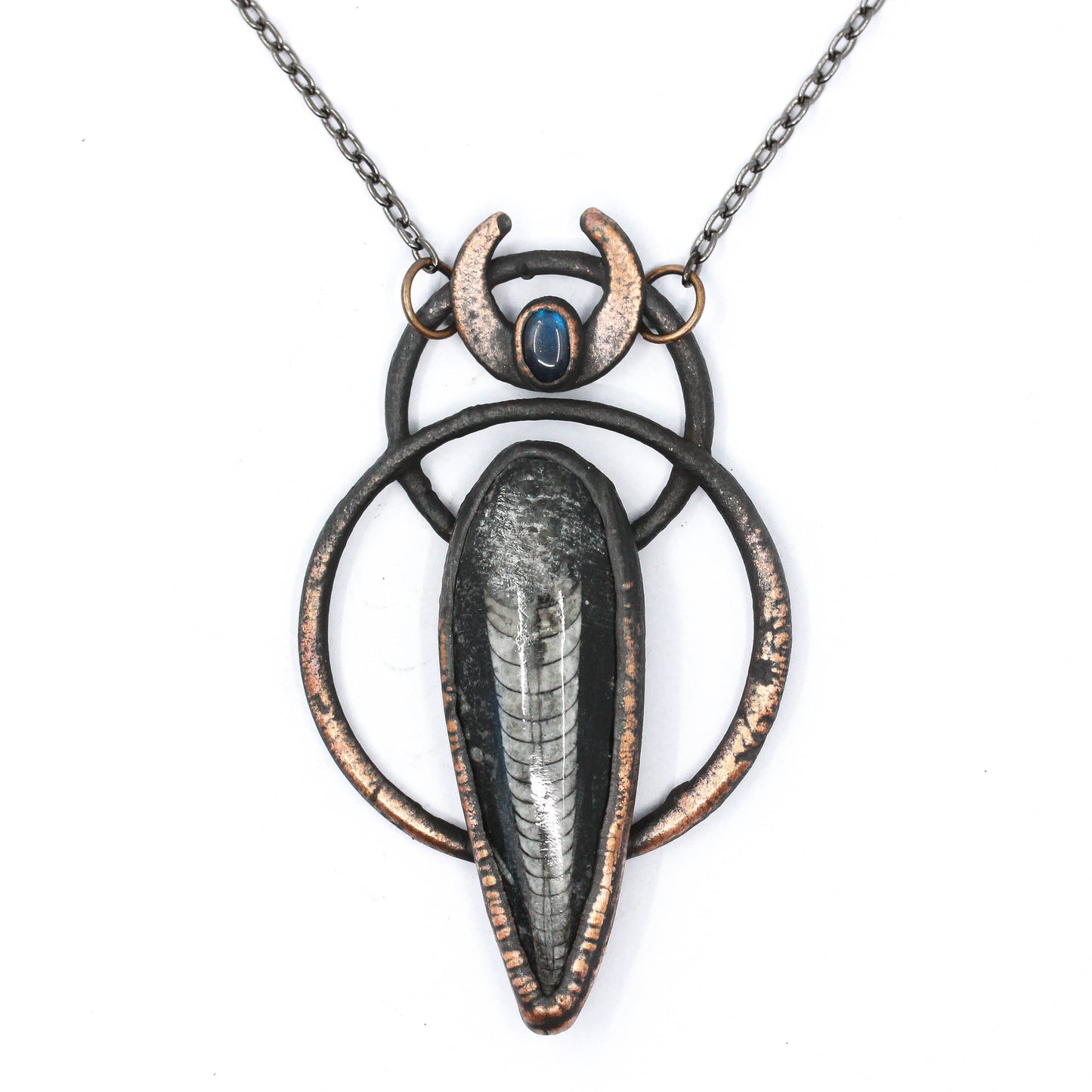 Orthoceras Fossil & Labradorite Moon Necklace