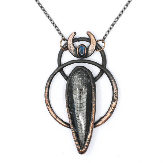 Orthoceras Fossil & Labradorite Moon Necklace