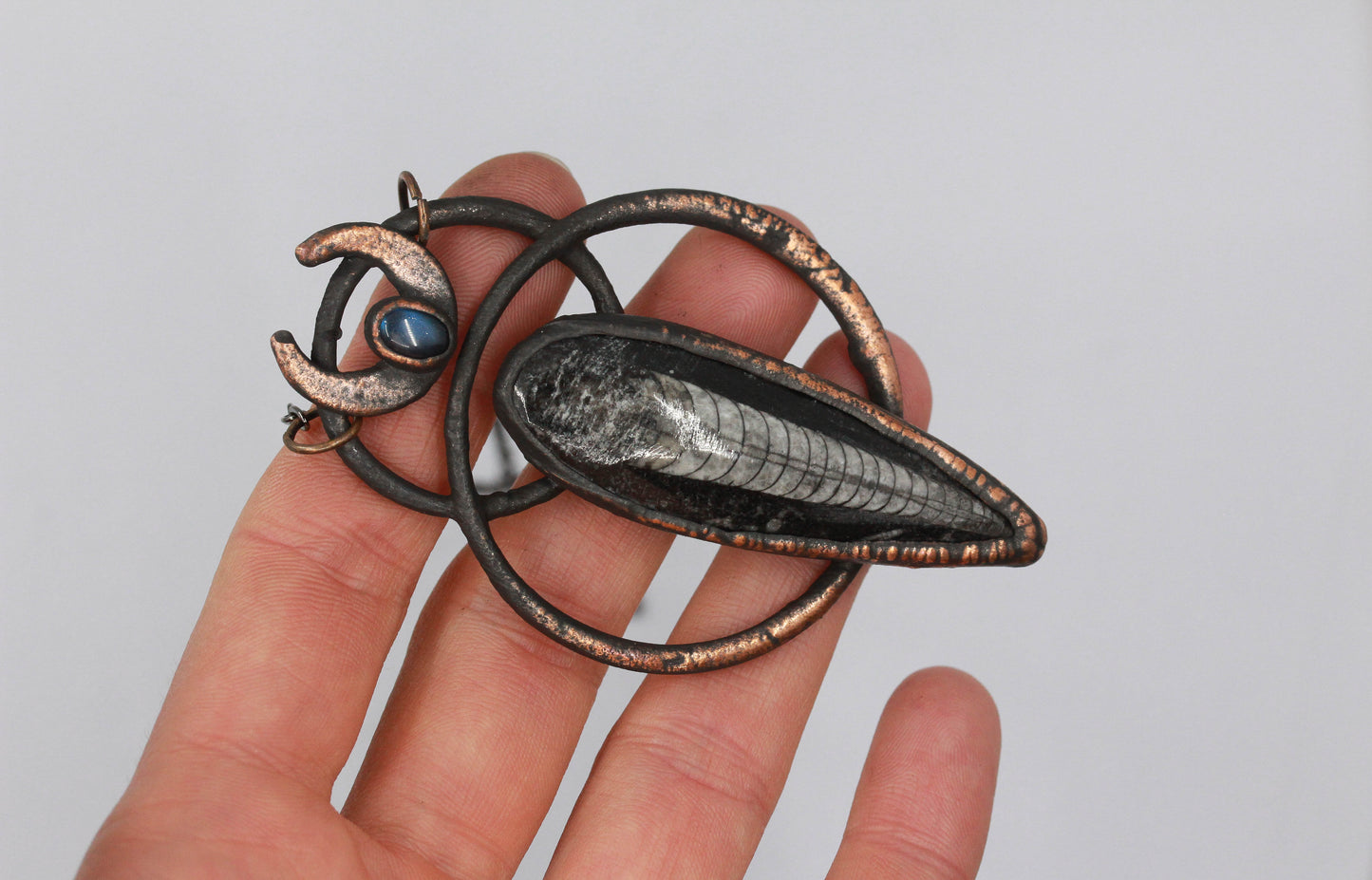 Orthoceras Fossil & Labradorite Moon Necklace