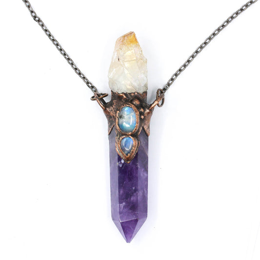 Amethyst, Aura Citrine & Moonstone Necklace