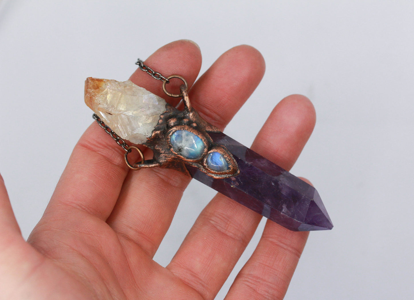 Amethyst, Aura Citrine & Moonstone Necklace