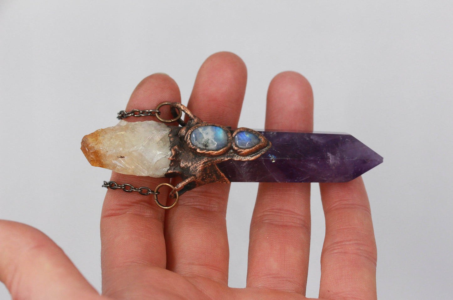 Amethyst, Aura Citrine & Moonstone Necklace